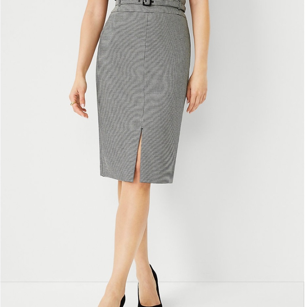 Ann Taylor Houndstooth Belted Pencil Skirt